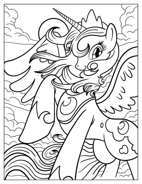 A princesa Luna abre as asas e ocupa o centro da imagem.