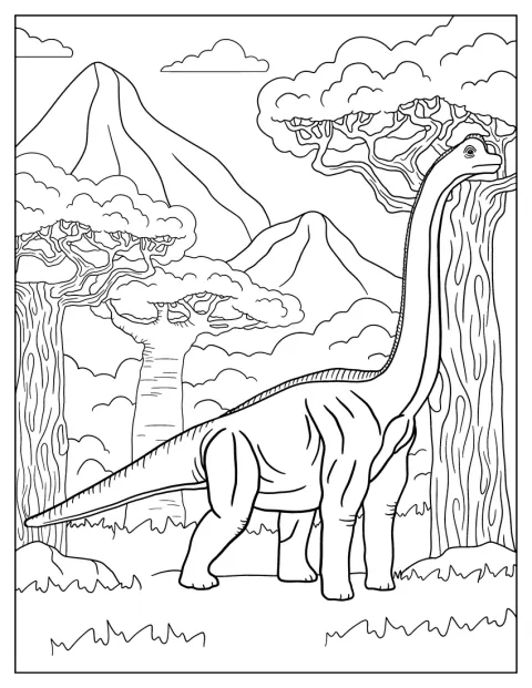 Brachiosaurus se tyčí mezi stromy v hustém lese.