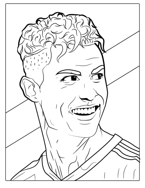 Met een glimlach kijkt Cristiano Ronaldo naar voren.