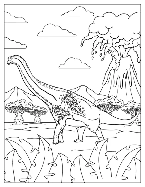 Brachiosaurus utíká před proudem lávy z nedaleké sopky.
