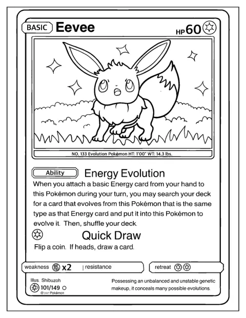 Eevee er avbildet på et Pokémon-samlekort.