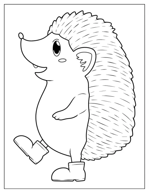 Mit Stiefeln an den Füßen spaziert der Igel umher.
