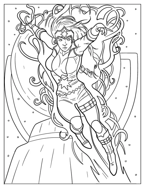 Star Sapphire invoca sus poderes con las manos extendidas.