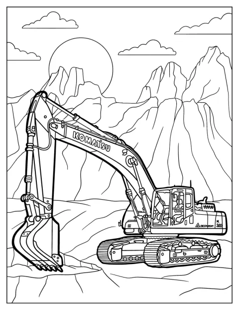 Egy Komatsu markoló látható oldalnézetből.