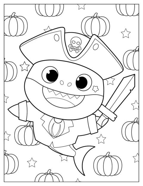 Baby Shark veste-se de pirata numa aventura no mar.