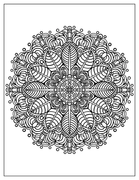 Une fleur stylisée forme un mandala entouré de pointillés.