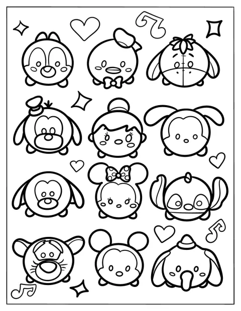 Dumbo, Minnie Mouse, Cinderella, Stitch, Tigger, Mickey Mouse, Donald Duck, Goofy i Pluto stoją obok siebie.