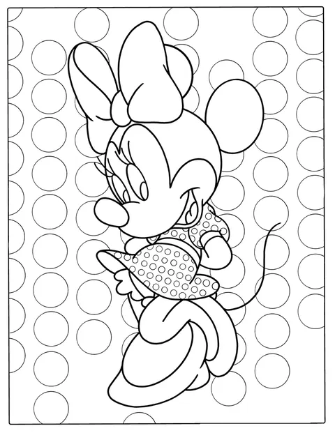 Minnie Mus står i sin velkjente sløyfe og kjole.