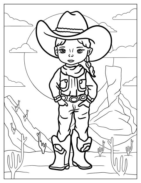 Una giovane cowgirl posa tra le dune del deserto.