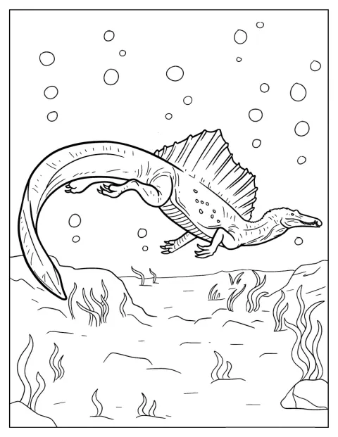 Spinosaurus Coloring Page Swimming Underwater