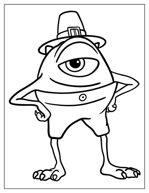 Mike Wazowski har pilgrimstøj på til Thanksgiving.