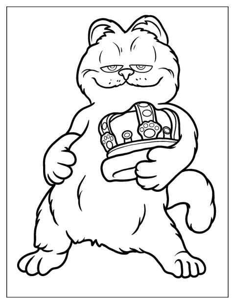 Garfield hält eine Krone in den Pfoten.