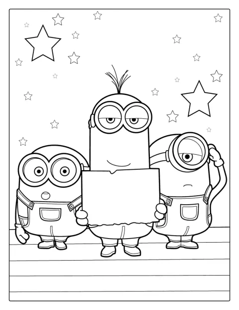 Kevin, Stuart i Bob stoją obok siebie.