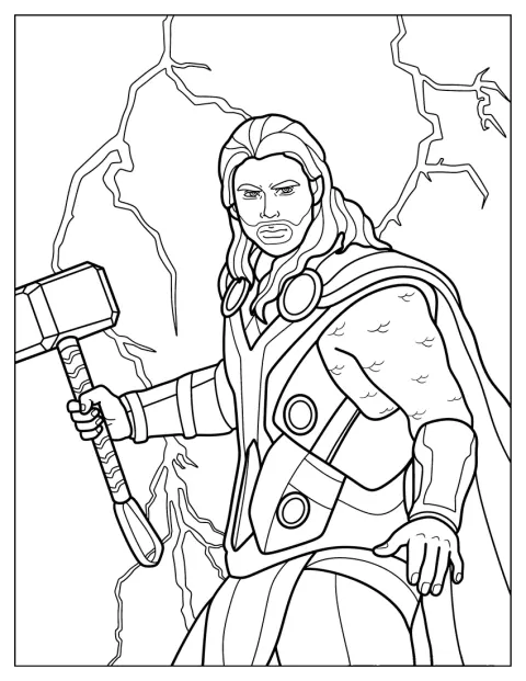 Thor hält seinen Hammer in der Hand.