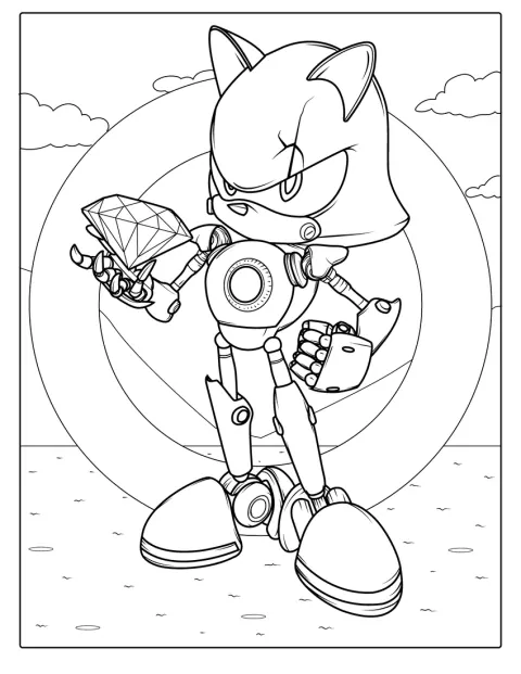 Metal Sonic segura um diamante nas mãos.