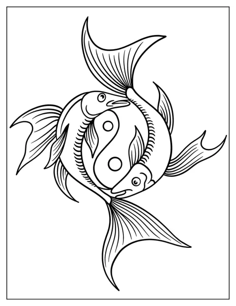 Zwei einfache Fische schwimmen umeinander und bilden ein Yin-und-Yang-Symbol.