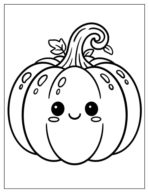 En söt pumpa ler med stora kawaiiögon.