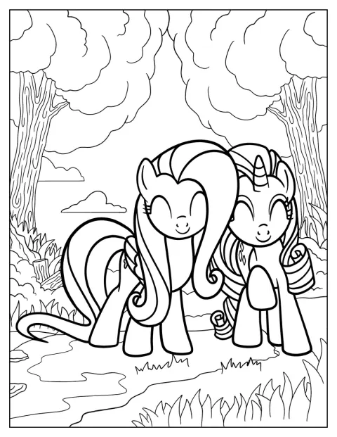 Cute With Fluttershy With Rarity Coloring Page For Kids