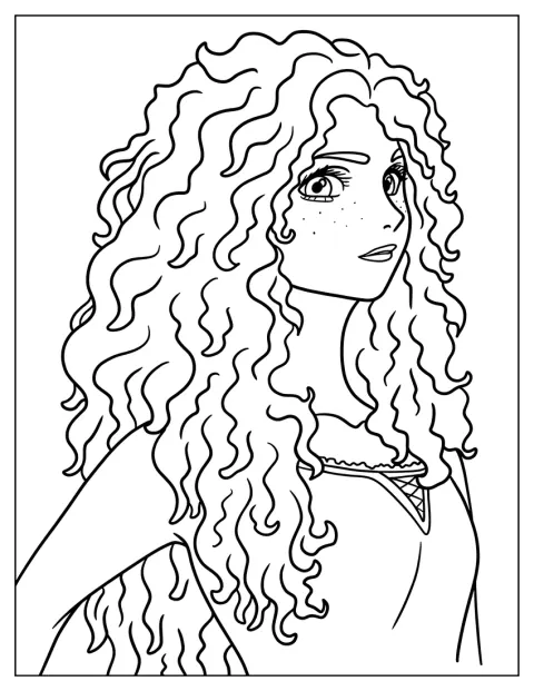 Merida apparaît dans un dessin facile aux contours nets.