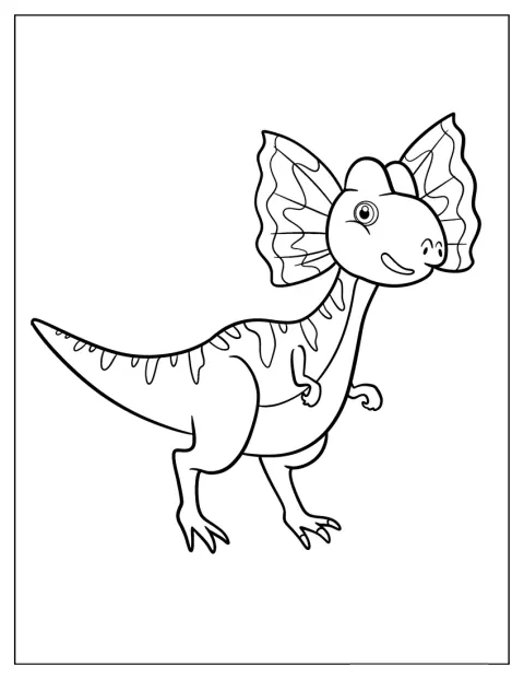 Un Dilophosaurus de dessin animé se tient debout.