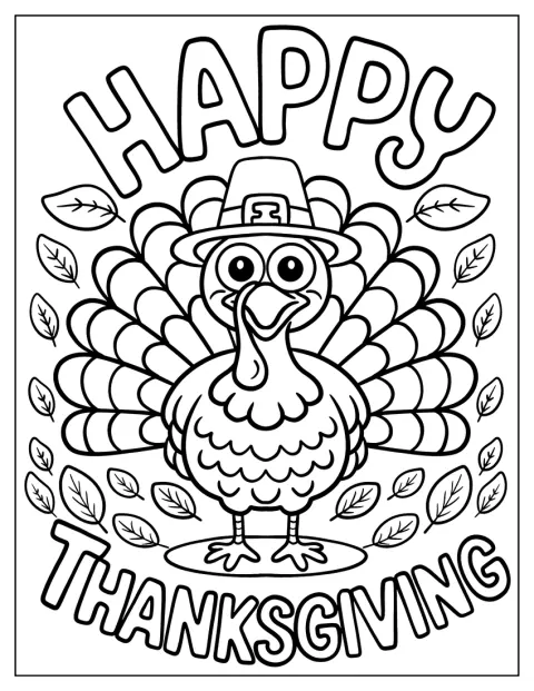 Entre hojas caídas, un pavo sonriente celebra el Día de Acción de Gracias.
