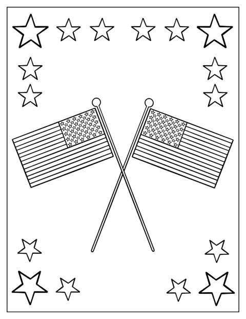 Due piccole bandiere americane sono raffigurate una accanto all’altra.