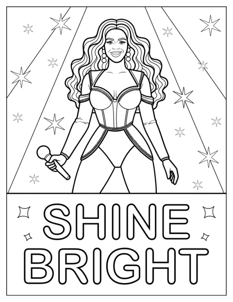 Beyoncé esiintyy tähtitaivaan valokeilassa Shine Bright -tekstin alla.