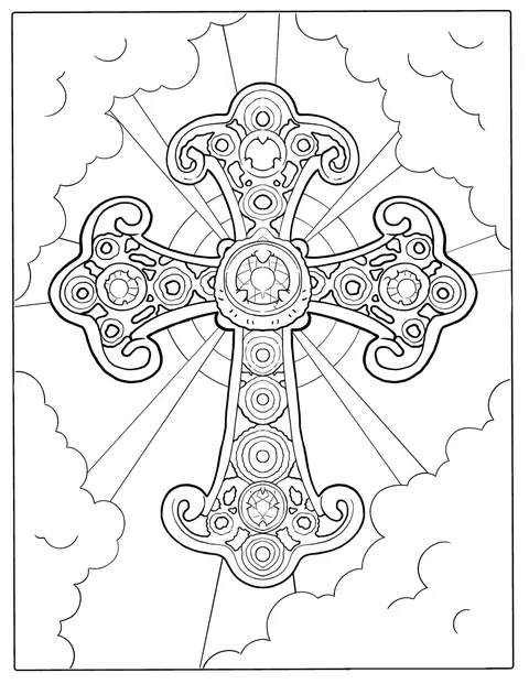 Uma cruz dourada está decorada com rubis.