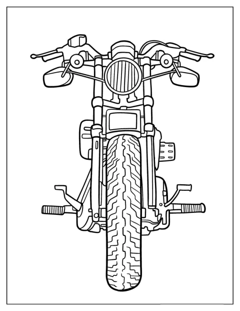 En Harley Davidson-motorcykel ses direkte forfra med styret og forlygten tydeligt.
