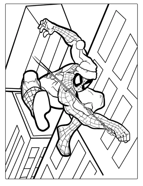 Spider-Man fejrer jul med en nissehue på hovedet.