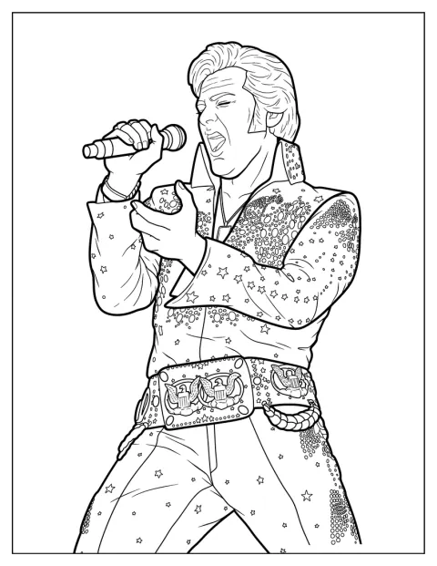 Elvis Presley laulaa mikrofonille kimaltelevassa haalarissa.