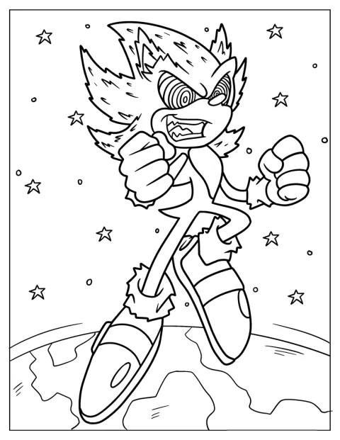 Böser Super Sonic starrt mit hypnotischen Augen nach vorn.