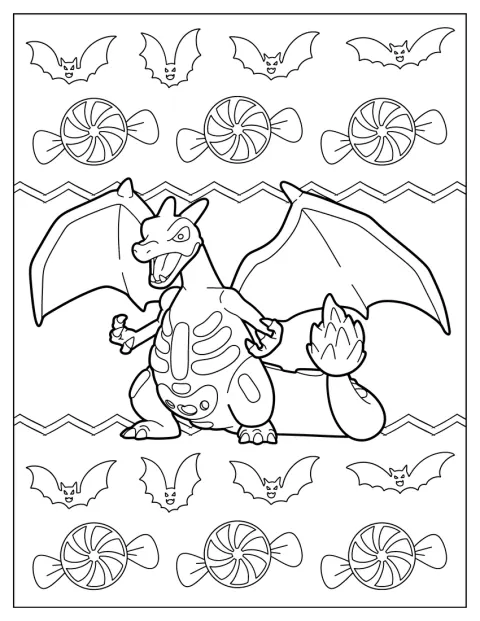 Halloween Pokemon Coloring Page Cute Charizard In Skeleton Costume