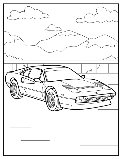 En Ferrari i retrostil ses fra siden.