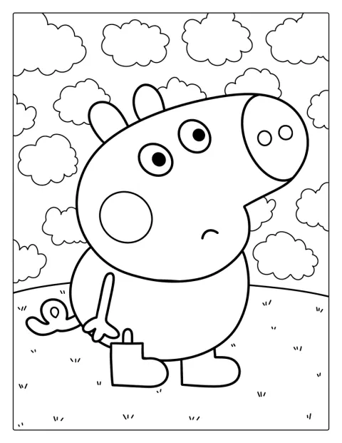 George Pig aggódó arccal néz maga elé.
