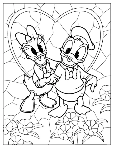 Donald Duck og Dolly Duck er tegnet i et glassmønster.