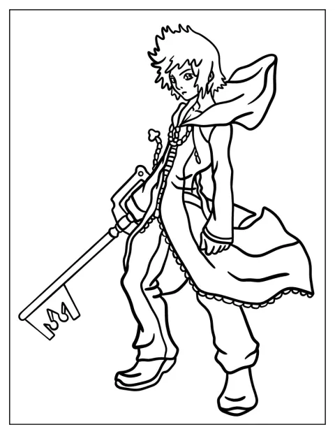 Roxas apparaît seul, dessiné en contours simples.