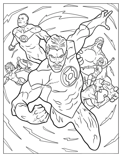 Hal Jordan poseeraa Vihreän Lyhdyn joukkojen kanssa.