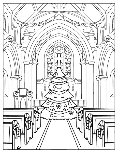 Ein riesiger geschmückter Weihnachtsbaum steht im Inneren einer Kirche.