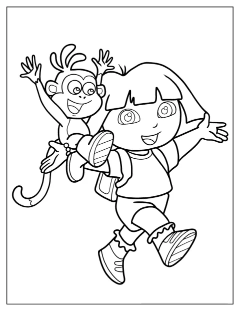 Dora und Boots lachen und erleben gemeinsam einen fröhlichen Moment.