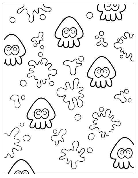 Un calamar chibi de Splatoon se détache sur des éclaboussures d’encre.