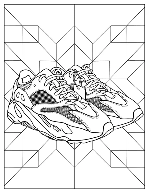 Běžecká teniska Yeezy x Adidas je zobrazena z boku.