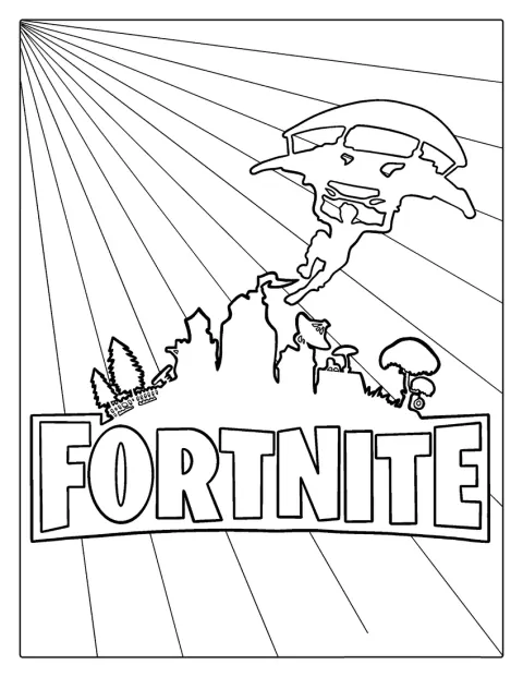 El logotipo de Fortnite ocupa el centro del dibujo.