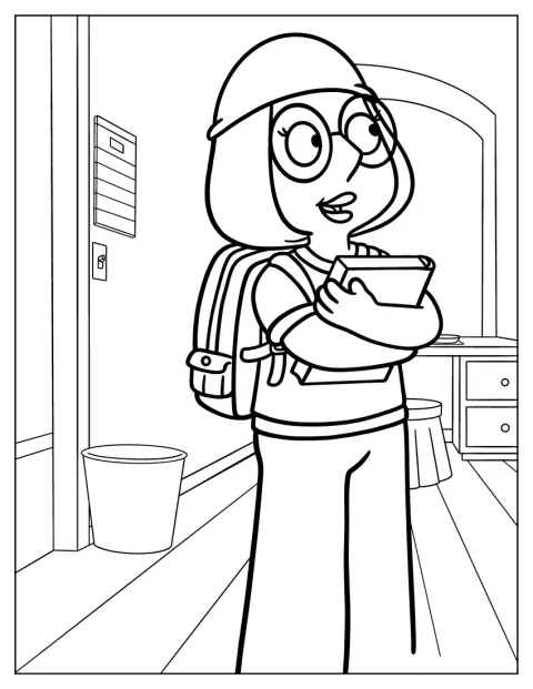 Meg Griffin regge un libro di testo.