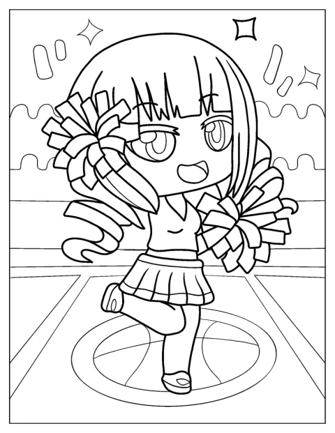Gacha Life Coloring Page Of Kawaii Cheerleader With Pom Poms