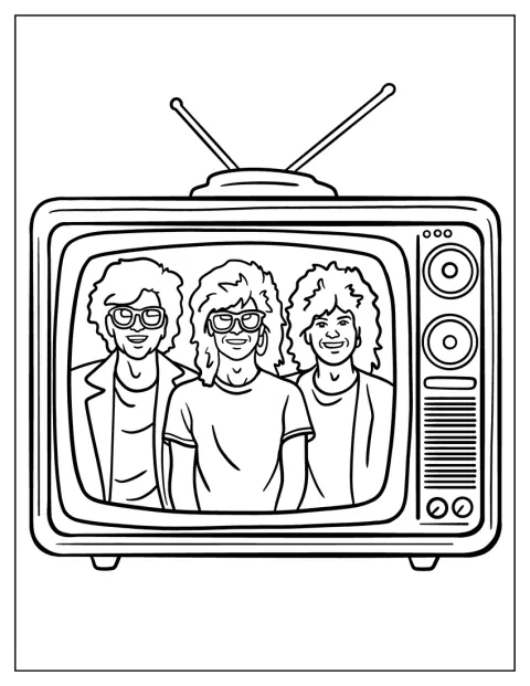 Ett retrorockband uppträder på skärmen på en gammaldags tv.