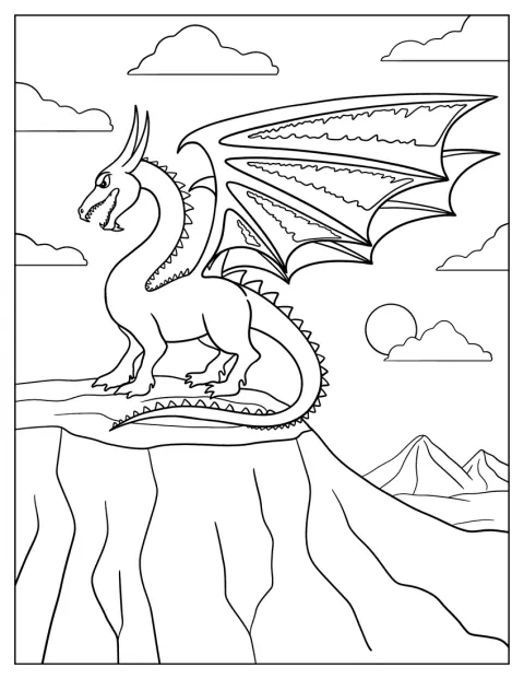 Pe un munte, un dragon furios scrutează împrejurimile.