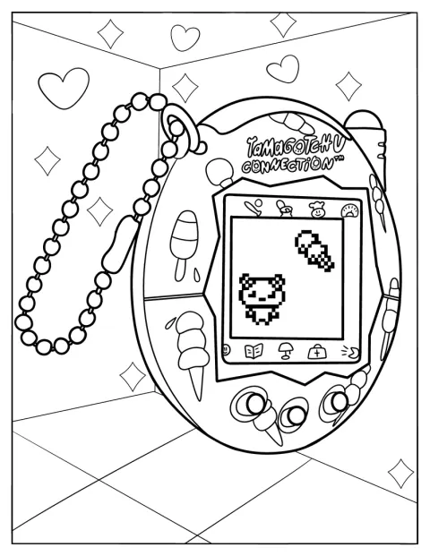 En Tamagotchi-konsol visar pixliga husdjur på skärmen.