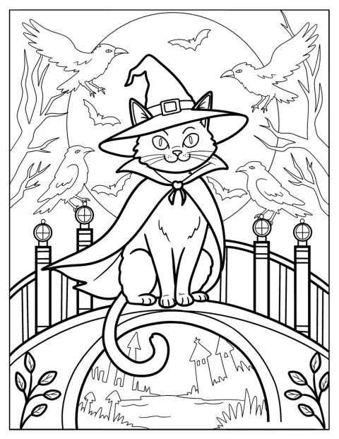 En elegant katt sitter på en bro sammen med kråker.