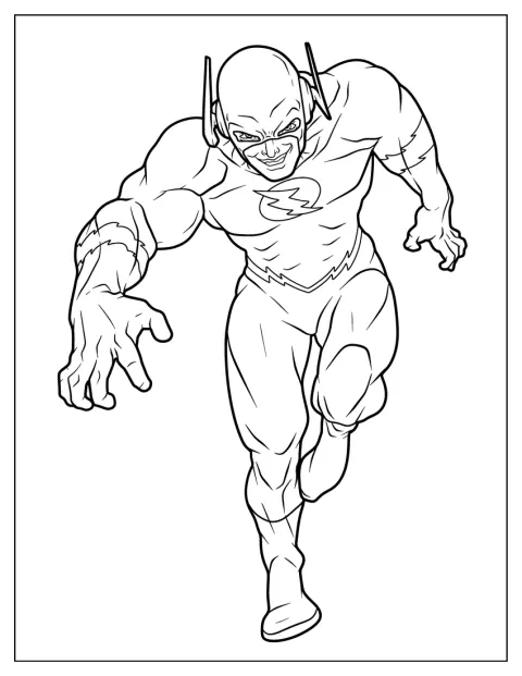 Der muskulöse Flash steht selbstbewusst in seiner Superheldenpose.